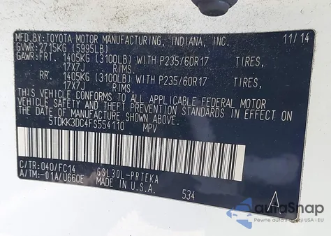 2015 Toyota Sienna Le 8 Passenger from USA, damaged, VIN 5TDKK3DC4FS554110